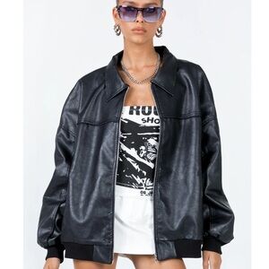 SOLD NWT Princess Polly goldsmith black faux leather bomber jacket size 2 xs/s